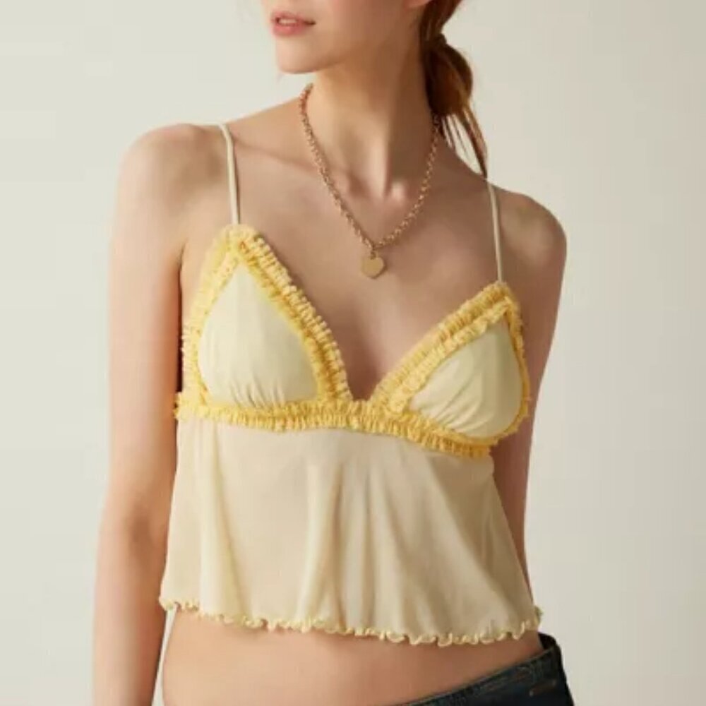 NWT UO Out From Under Dryad Yellow Tulle Babydoll Cami